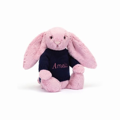 Jellycat Bashful Tulip Pink Konijn with Navy Jumper | GO1896407